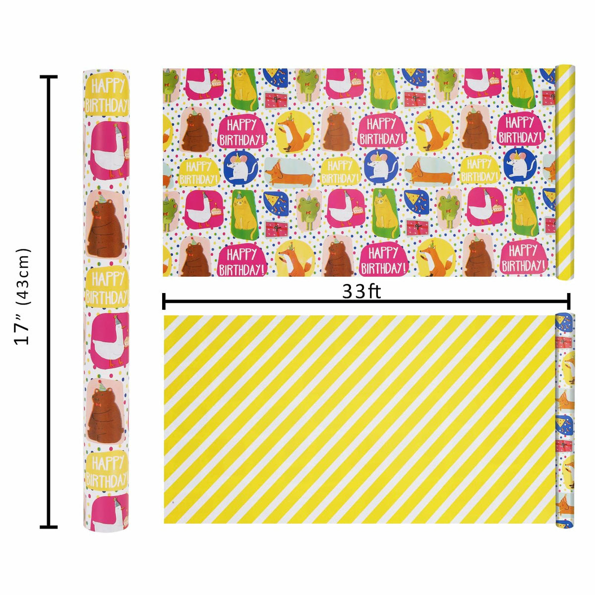LaRibbons Reversible Birthday Wrapping Paper 17in x 33ft Birthday Star Color