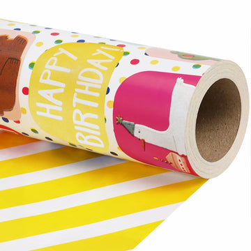 LaRibbons Reversible Birthday Wrapping Paper 17in x 33ft Birthday Star Color