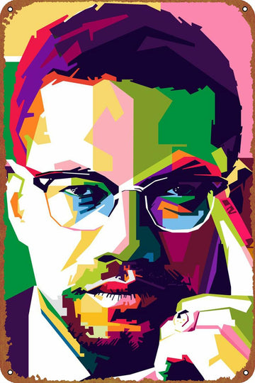 KIVYYB Malcolm X Portrait Tin Sign Retro Metal Wall Art 8x12 Inches