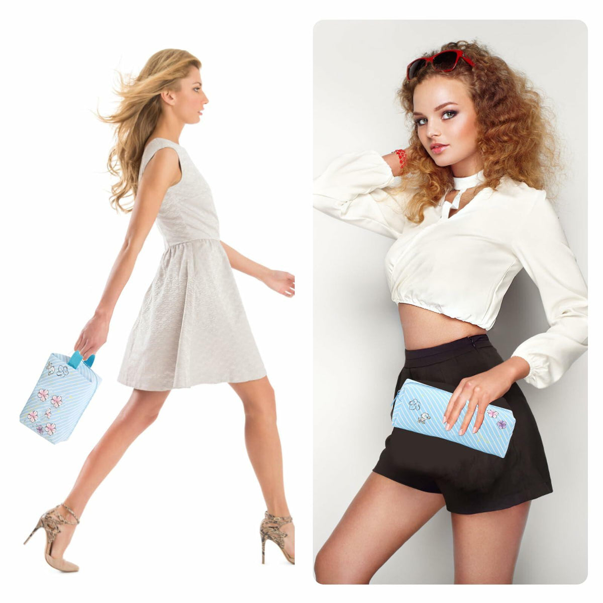 LOYEJEGL Travel Cosmetic Bag with Double Sided Mirror & Brush Bag Blue
