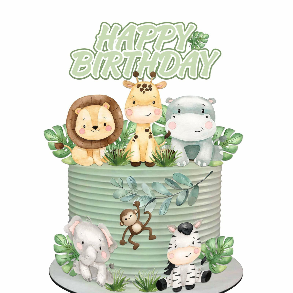 Usoway Jungle Animal Cake Topper Safari Wild Animals Pastel Cardstock
