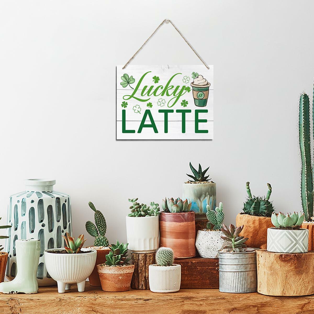 XQLSR St Patricks Day Coffee Wood Sign Irish Rustic Porch Decor