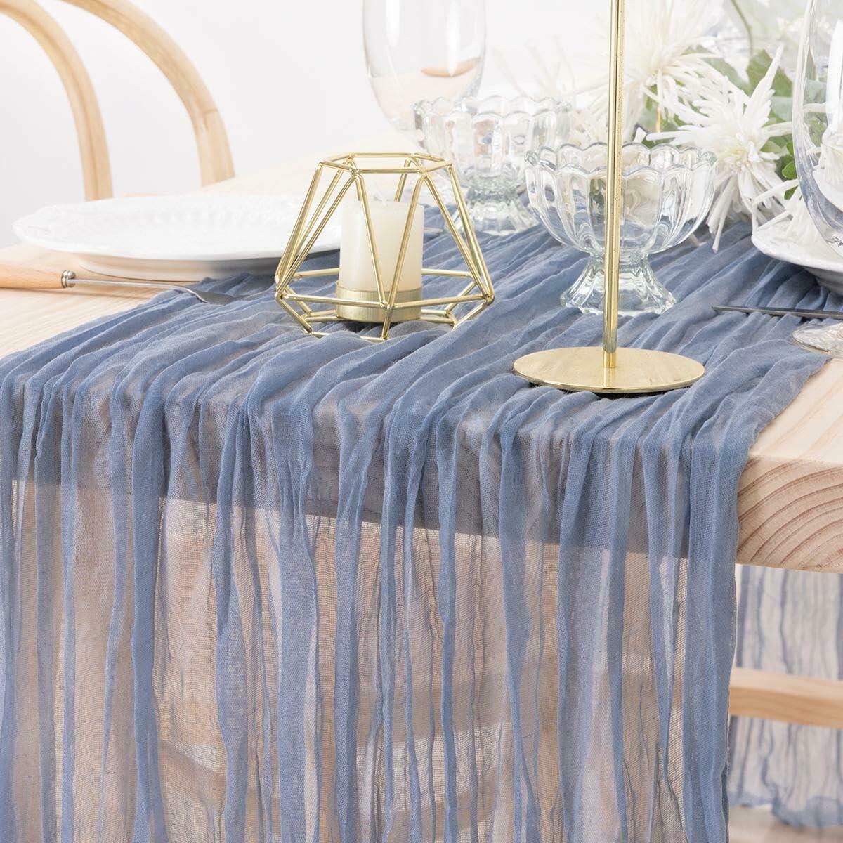 [Like New] MLMW 10 Pack Dusty Blue Cheesecloth Table Runner 160in Boho Gauze Rustic