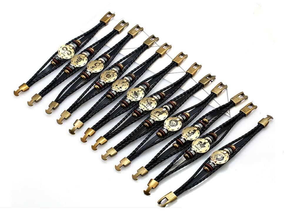 vmcoatdu Zodiac Cancer Alloy Leather Braided Rope Bracelet 8.8in Wrist
