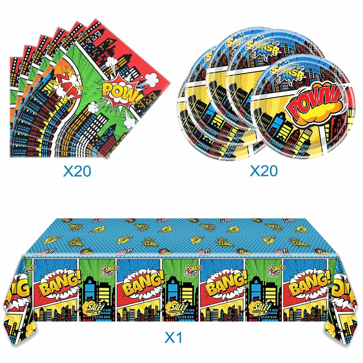 Generic 41pcs Blue Superheroes Birthday Party Tableware Plates Napkins Cloth