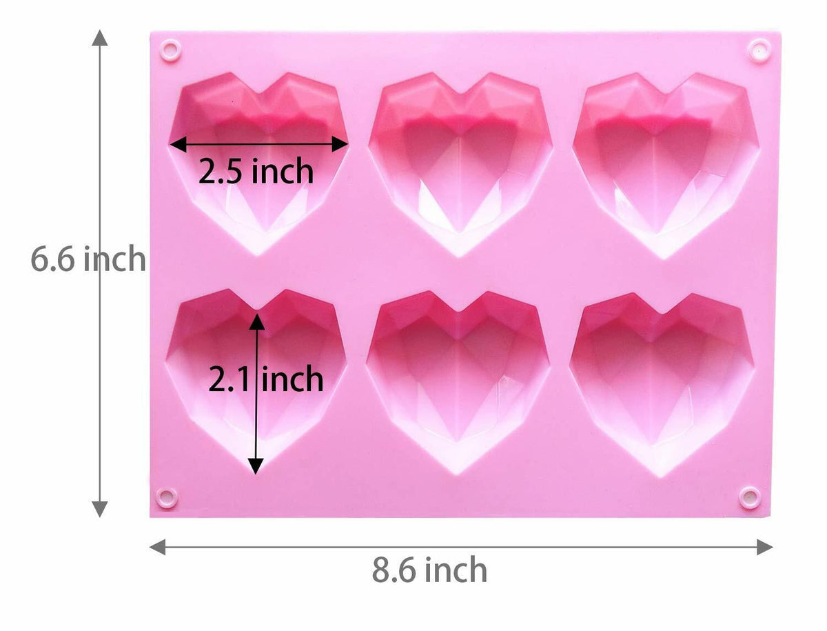 fine life 2 Pcs 3D Diamond Heart Silicone Mold 6 Cavities Mold-B Color