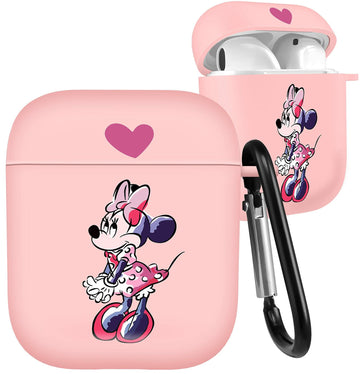 Jowhep Airpod Case 1st & 2nd Gen Pink Cute Cartoon TPU Keychain Shy Mini