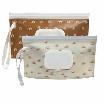 lethooly Baby Wipe Holder 2-Pack Portable Refillable Case Bohemian Sun & Rainbow