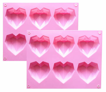 fine life 2 Pcs 3D Diamond Heart Silicone Mold 6 Cavities Mold-B Color