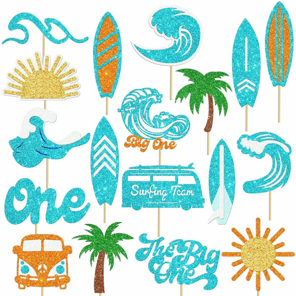 C L cooper life 18pcs Blue Glitter Surfing Centerpiece Sticks Foil Decor
