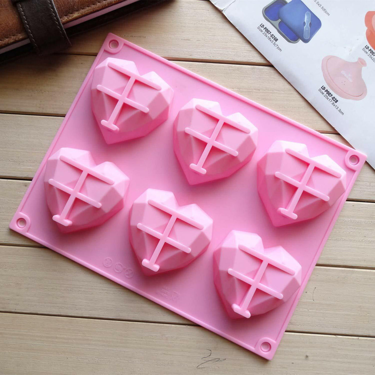 fine life 2 Pcs 3D Diamond Heart Silicone Mold 6 Cavities Mold-B Color