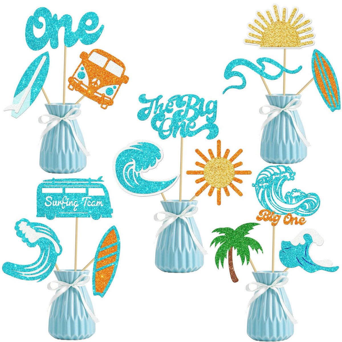 C L cooper life 18pcs Blue Glitter Surfing Centerpiece Sticks Foil Decor