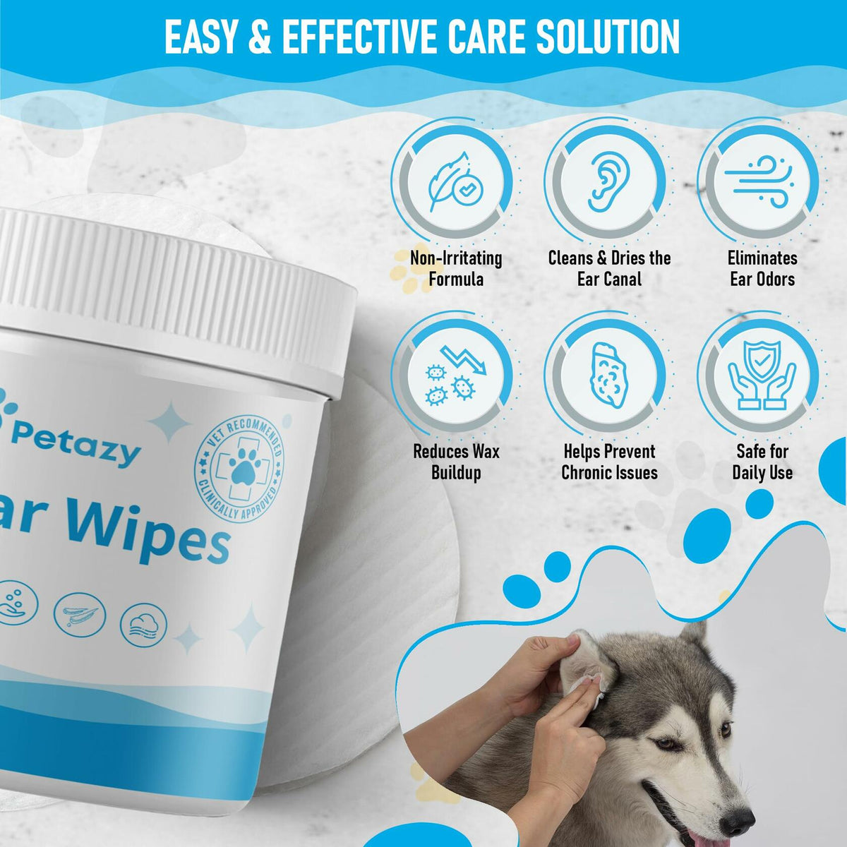 BestBy06/27 Petazy Dog Ear Wipes Unscented Natural Soothing 120 XL Pcs