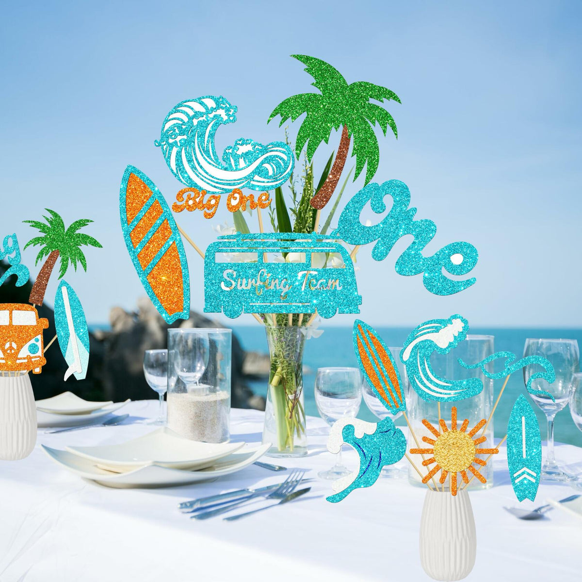 C L cooper life 18pcs Blue Glitter Surfing Centerpiece Sticks Foil Decor