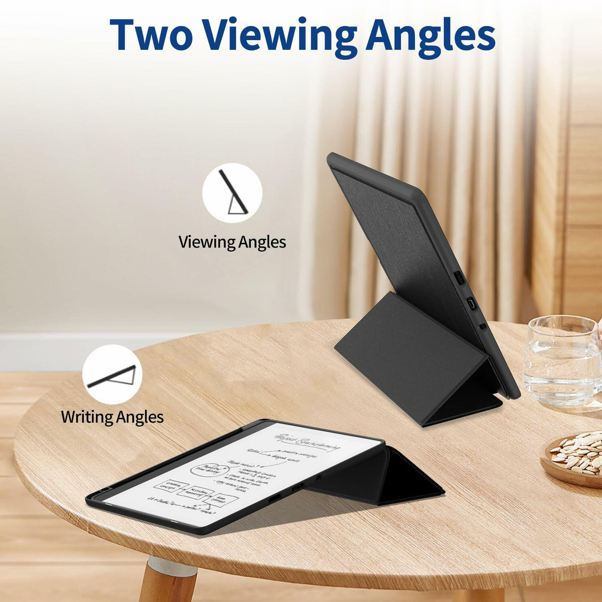 Sanyetral PU Leather Stand Cover Two Angles Pen Holder Auto Sleep/Wake Black