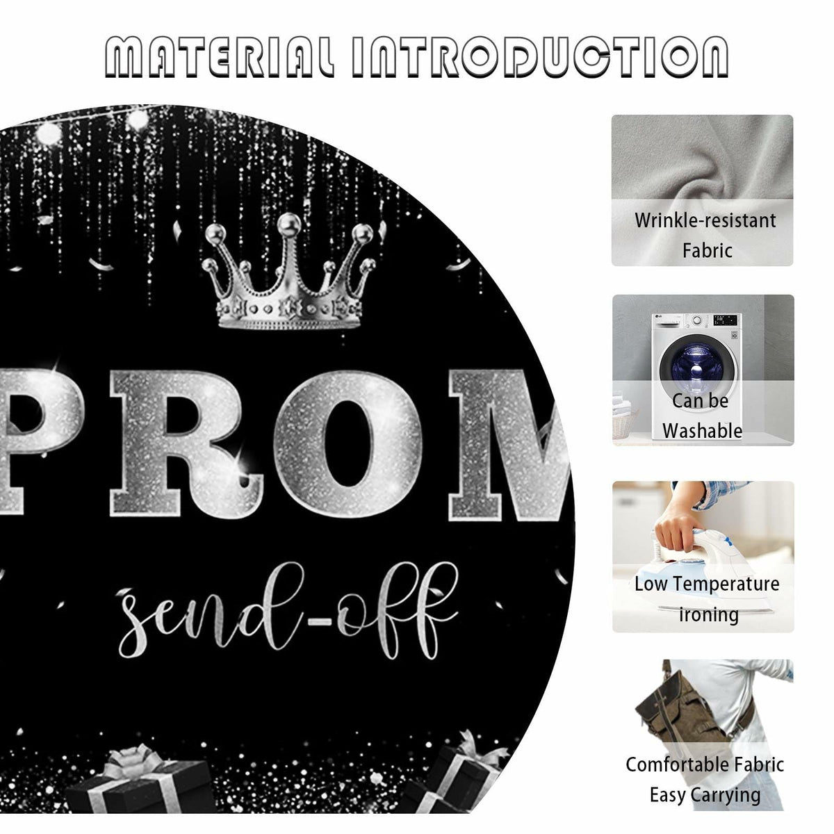AIBIIN 7x5ft Black Silver Prom Send Off Backdrop Banner Graduation 2025