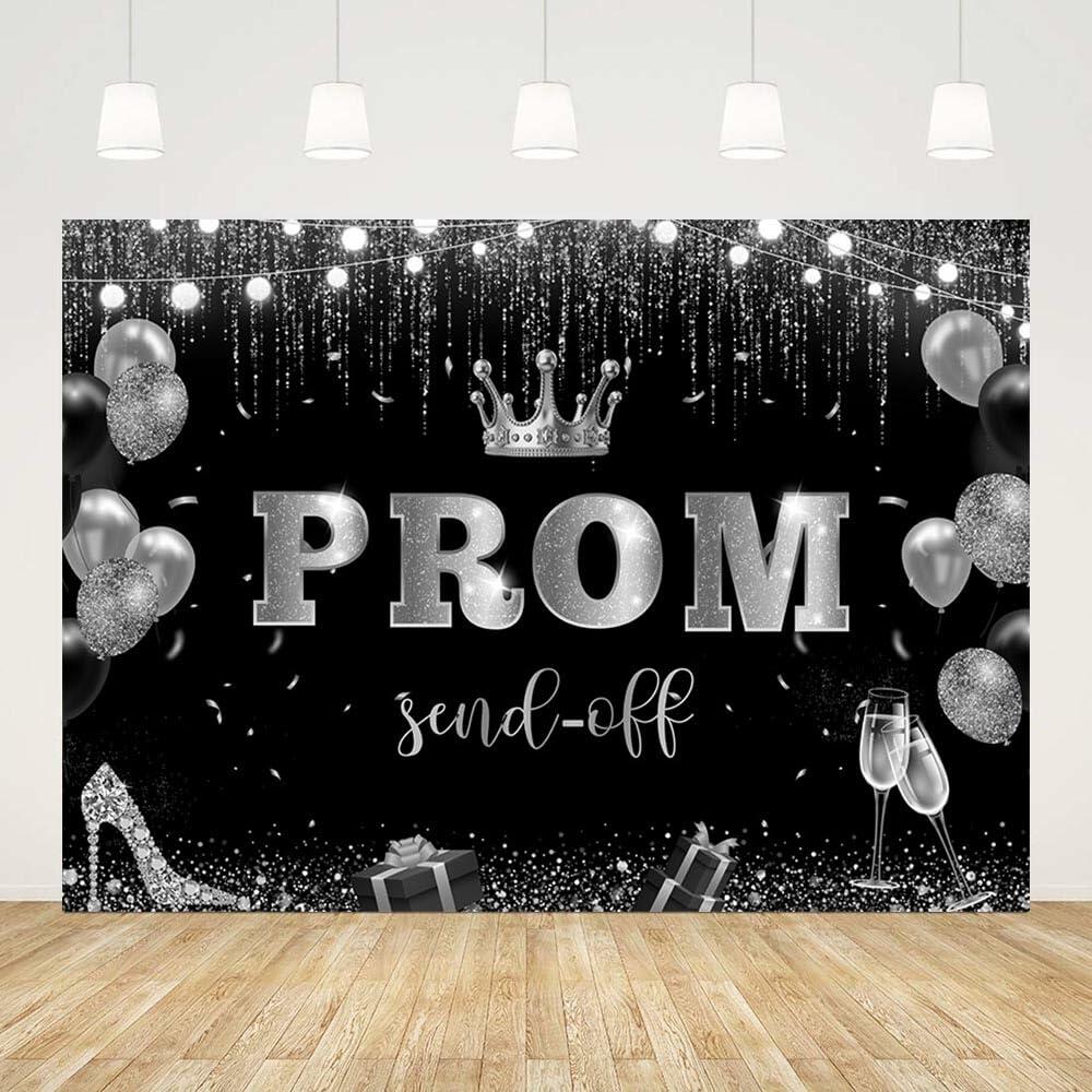 AIBIIN 7x5ft Black Silver Prom Send Off Backdrop Banner Graduation 2025