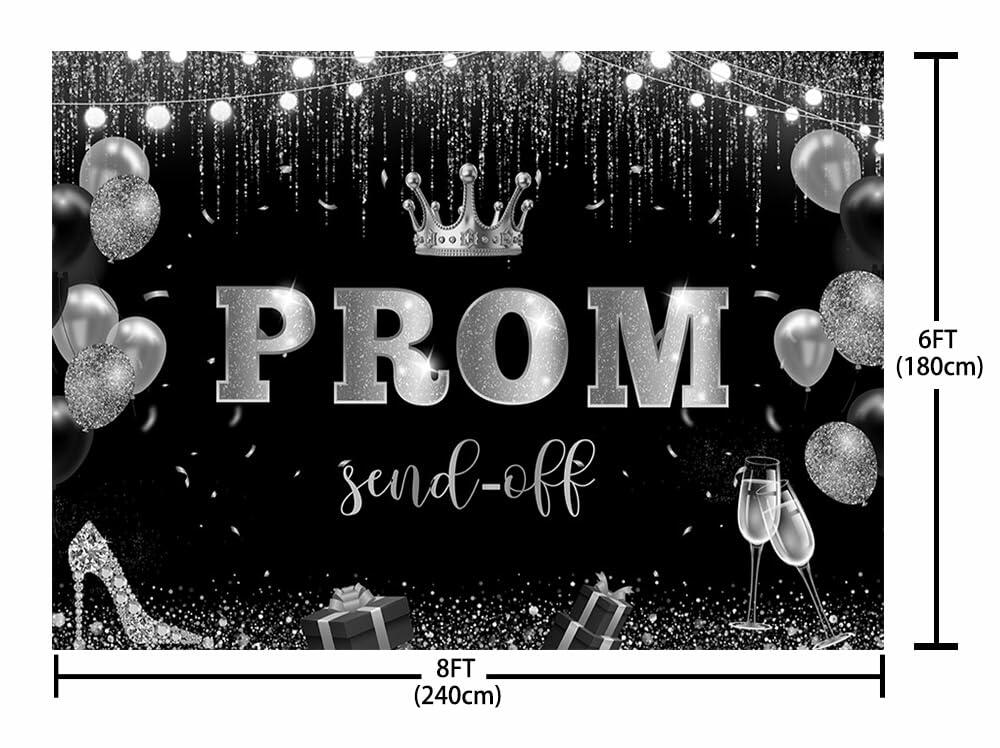AIBIIN 7x5ft Black Silver Prom Send Off Backdrop Banner Graduation 2025
