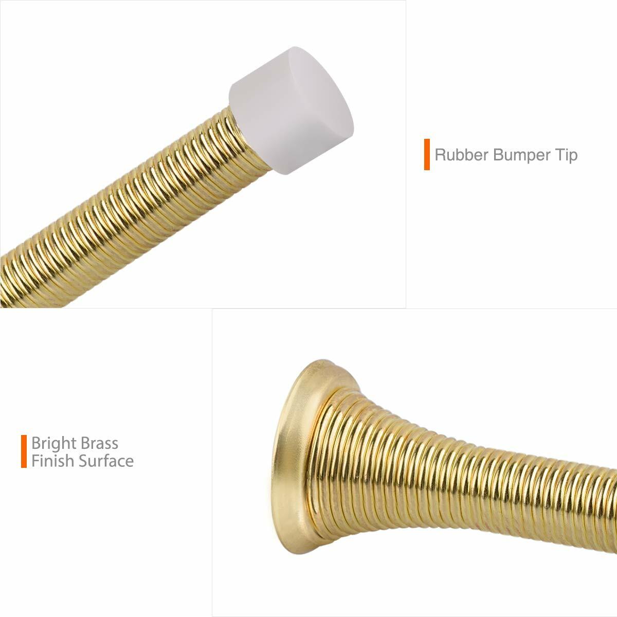 KOVOSCH 10 Pack Spring Door Stopper 3-1/4" Bright Brass Flexible Rubber Tips