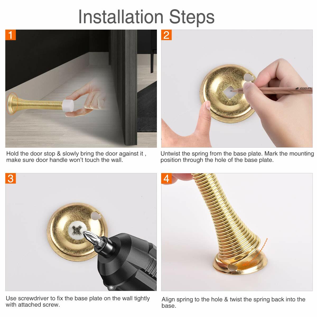 KOVOSCH 10 Pack Spring Door Stopper 3-1/4" Bright Brass Flexible Rubber Tips