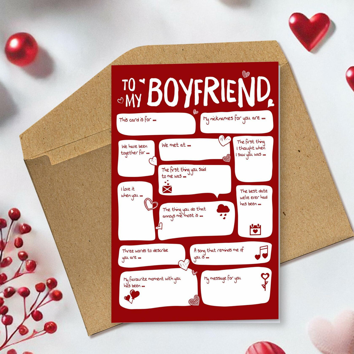Pawzity Valentines Day Card for Boyfriend 5.3x8in Single Folded Envelope Him 09