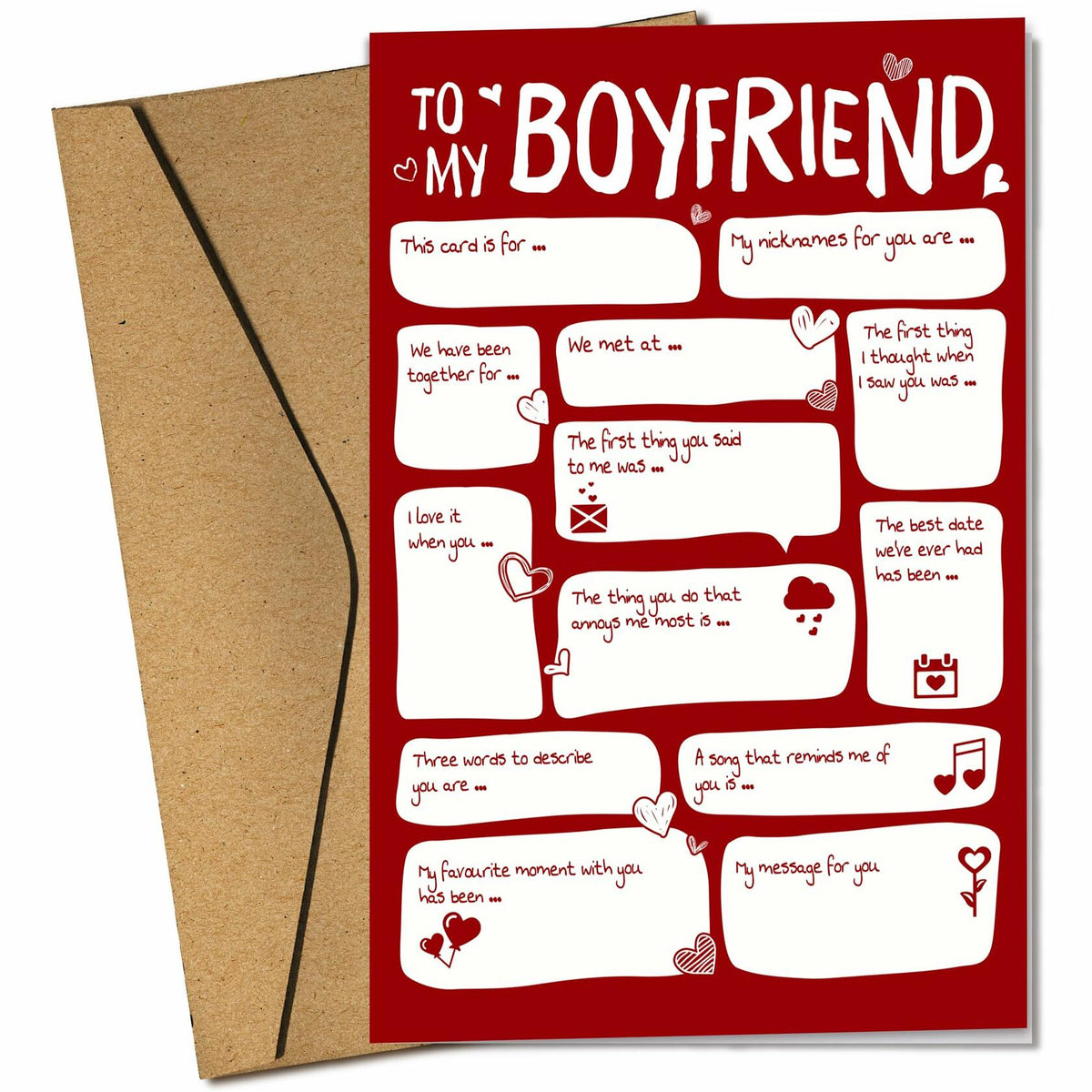 Pawzity Valentines Day Card for Boyfriend 5.3x8in Single Folded Envelope Him 09