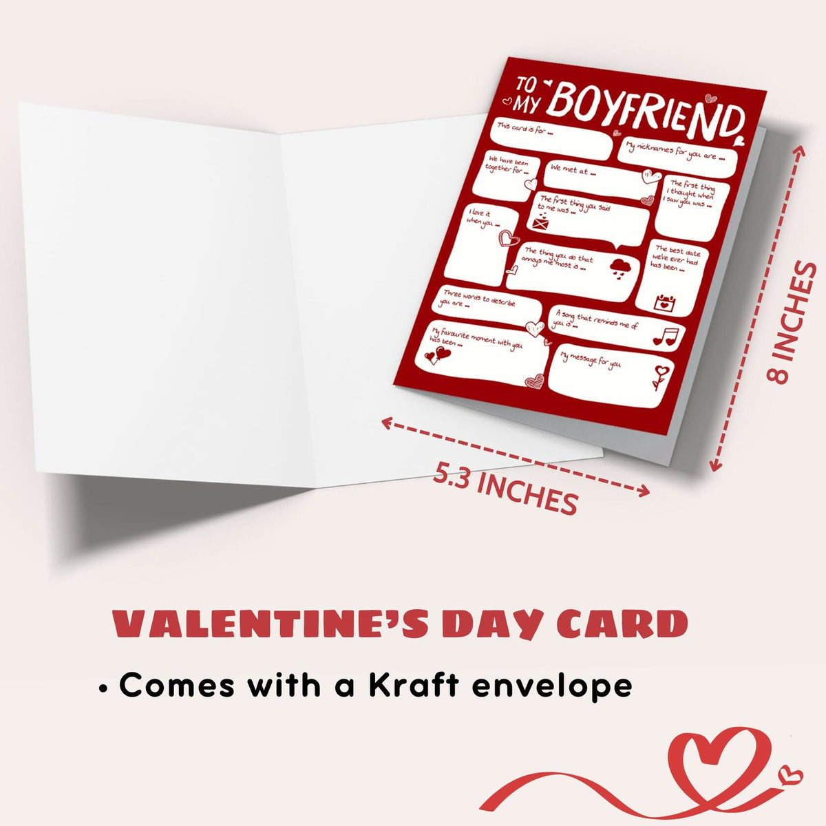 Pawzity Valentines Day Card for Boyfriend 5.3x8in Single Folded Envelope Him 09