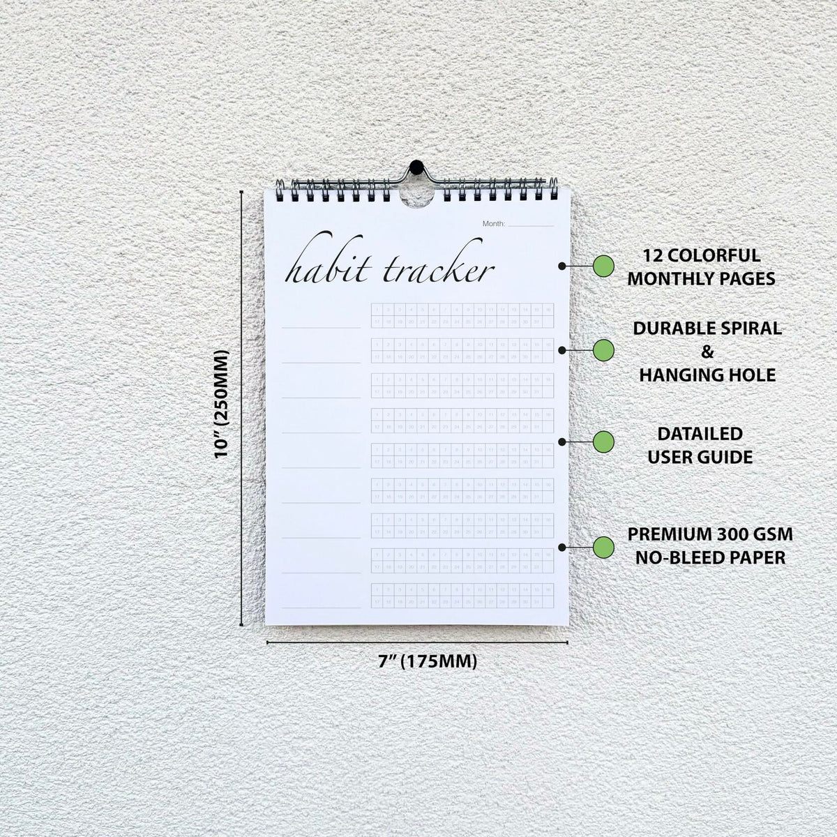 CLEVER SIGNS Habit Tracker Calendar Undated 12 Month Silver Spiral 7x10 Colorful