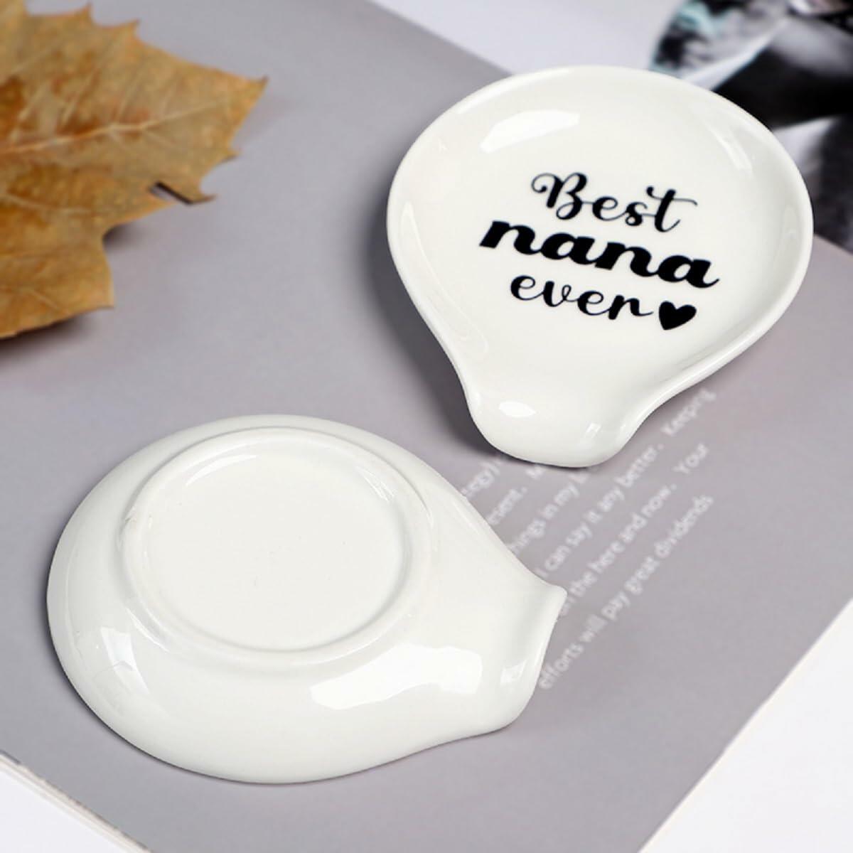 LXX1 Ceramic Spoon Rest Coffee Holder Mini Porcelain Nana Pattern White