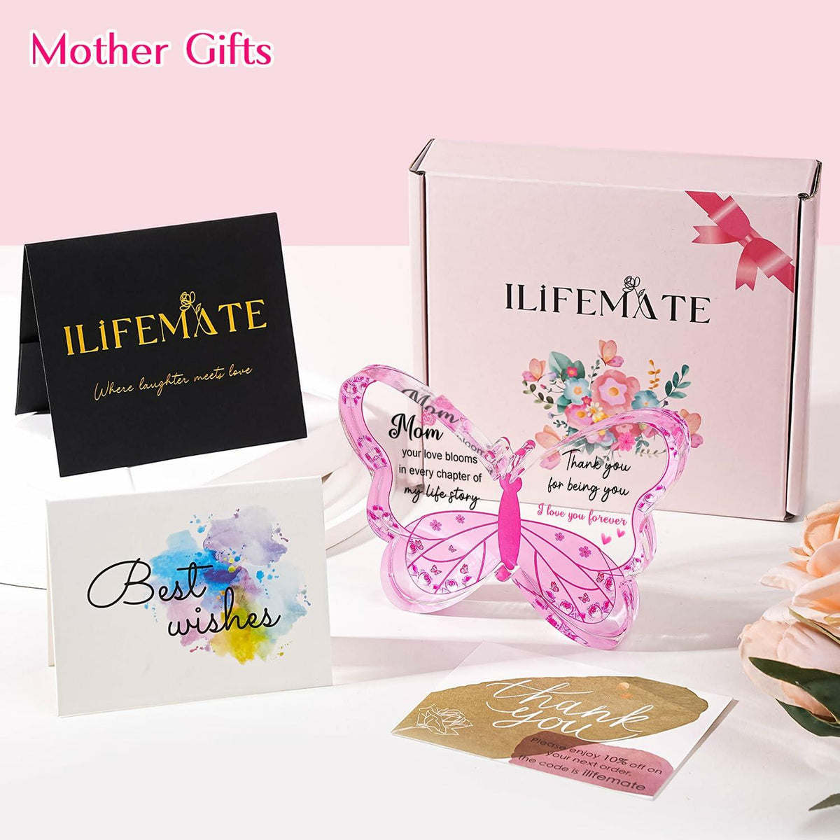 ilifemate Acrylic Butterfly Plaque Mom Gift 5.12x3.54x0.6 inch Transparent