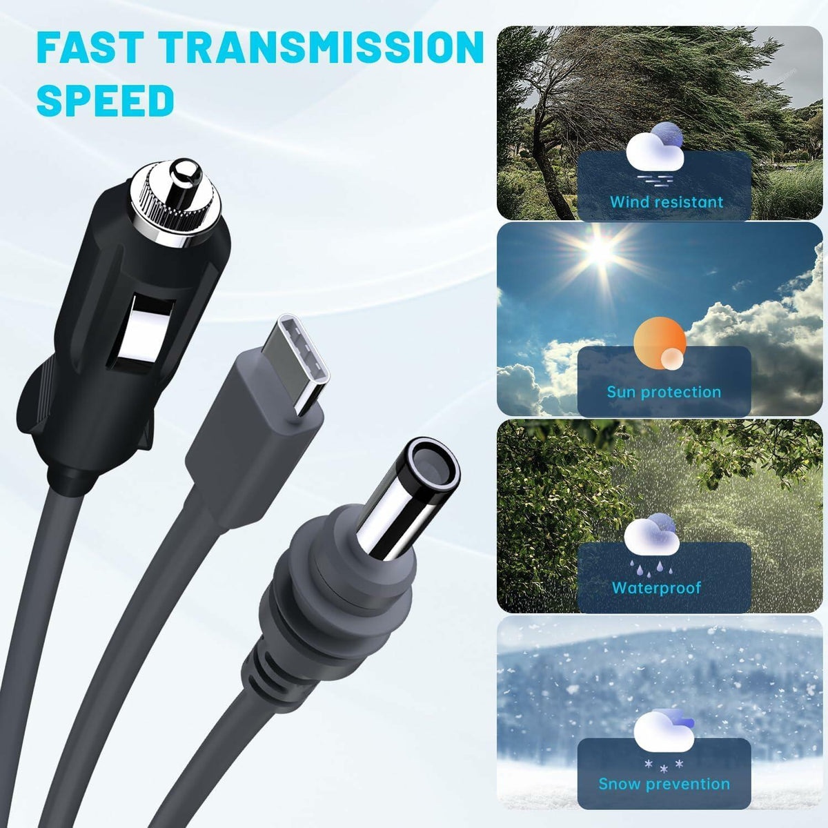 NURUBRM Starlink Mini 3-in-1 DC Power Cable 3M 10FT Waterproof Grey 12V