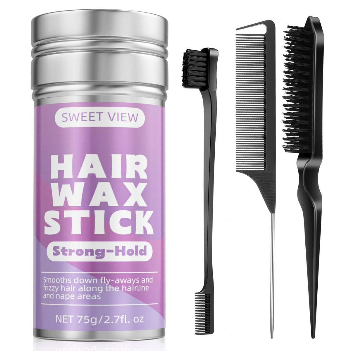 SWEET VIEW Hair Wax Stick & Brush Lavender Scent Hair Tamer Pomade Kids