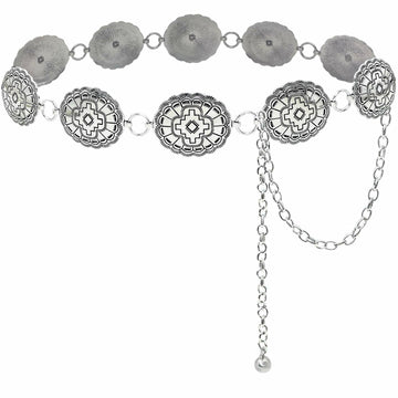 Xiokyo Women Chain Belt Boho Western Metal Silver-Cross Floral Size 27+31in