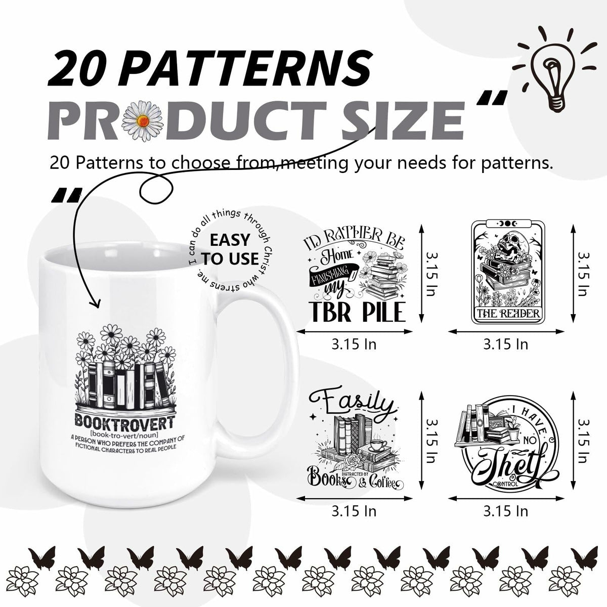 AFRITEE UV DTF Cup Wraps 20 Sheets 16-20oz Tumbler Black Cat Hippo Dog