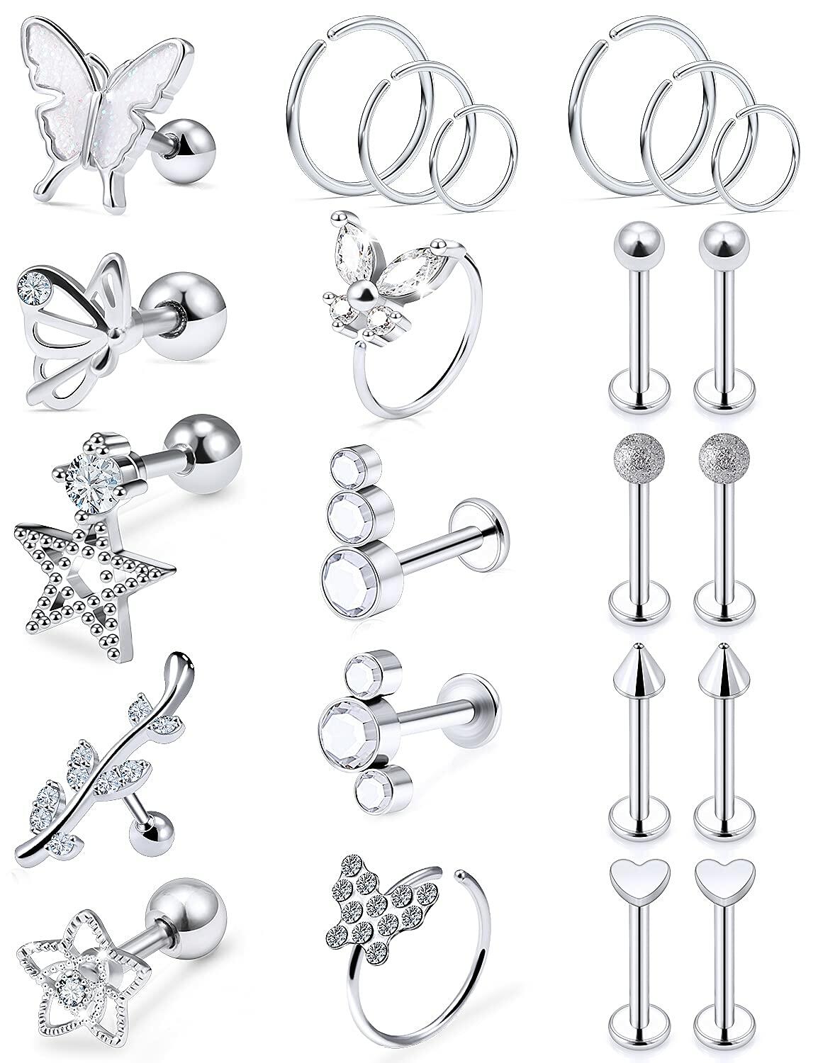 Oufksiyy 16G Surgical Steel Purple Rainbow Tragus Piercing Jewelry