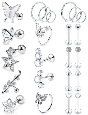 Oufksiyy 16G Surgical Steel Purple Rainbow Tragus Piercing Jewelry