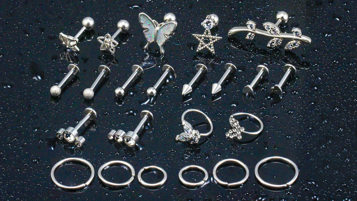 Oufksiyy 16G Surgical Steel Purple Rainbow Tragus Piercing Jewelry