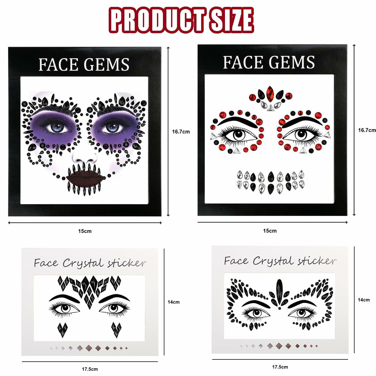 Bowitzki Face Jewels Halloween Rhinestone Stickers Self Adhesive Crystal B
