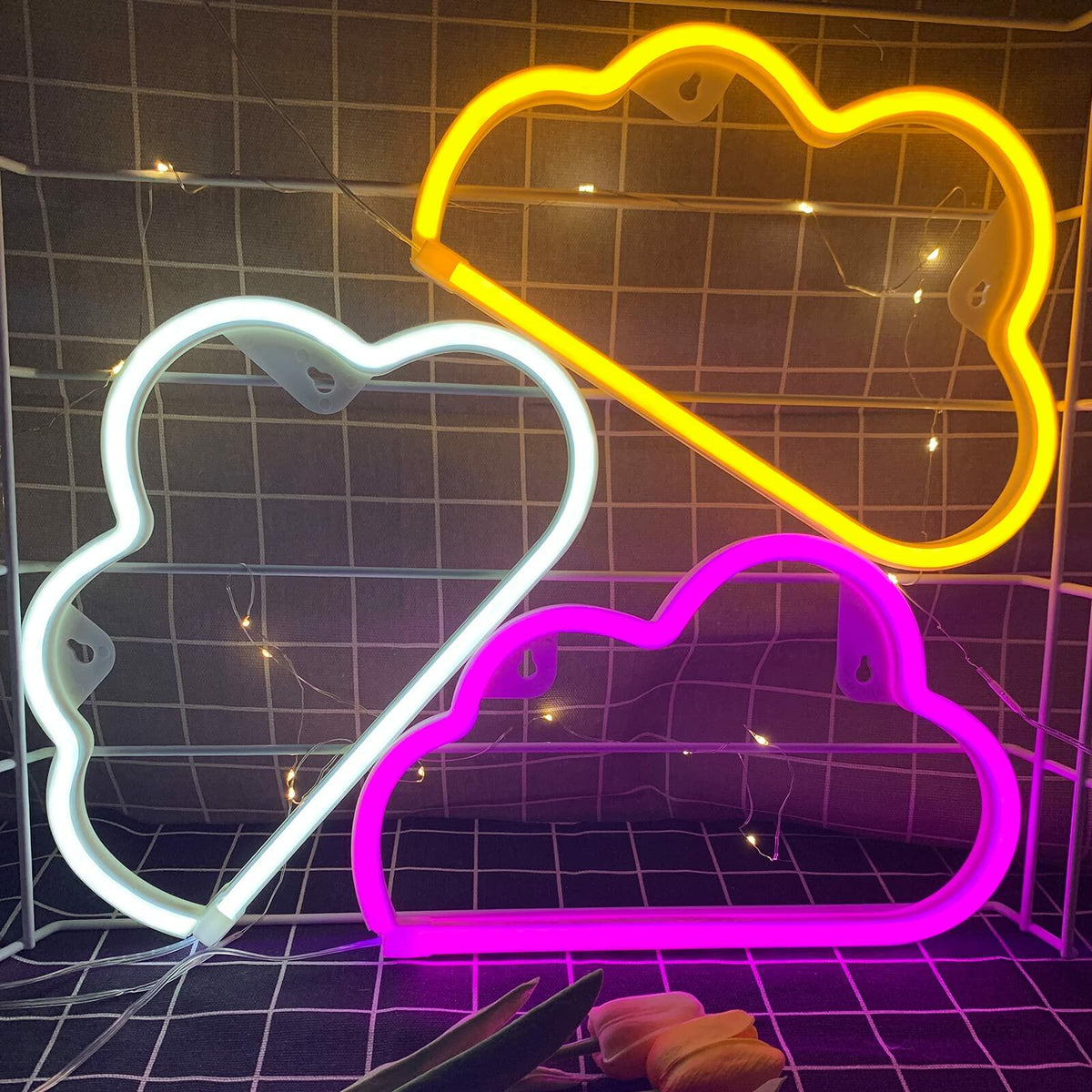 [Like New] BerniceKelly Cloud Neon Signs LED Wall Decor Battery USB Powered White