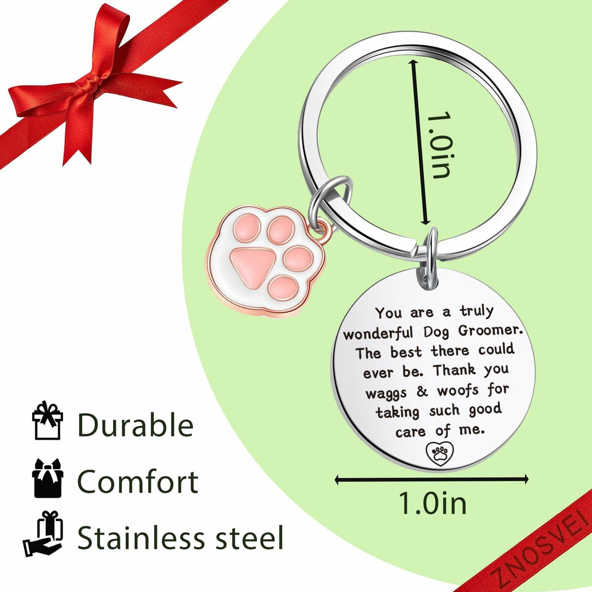 ZNOSVEI Dog Groomer Keychain Thank You Gift Stainless Steel Standard
