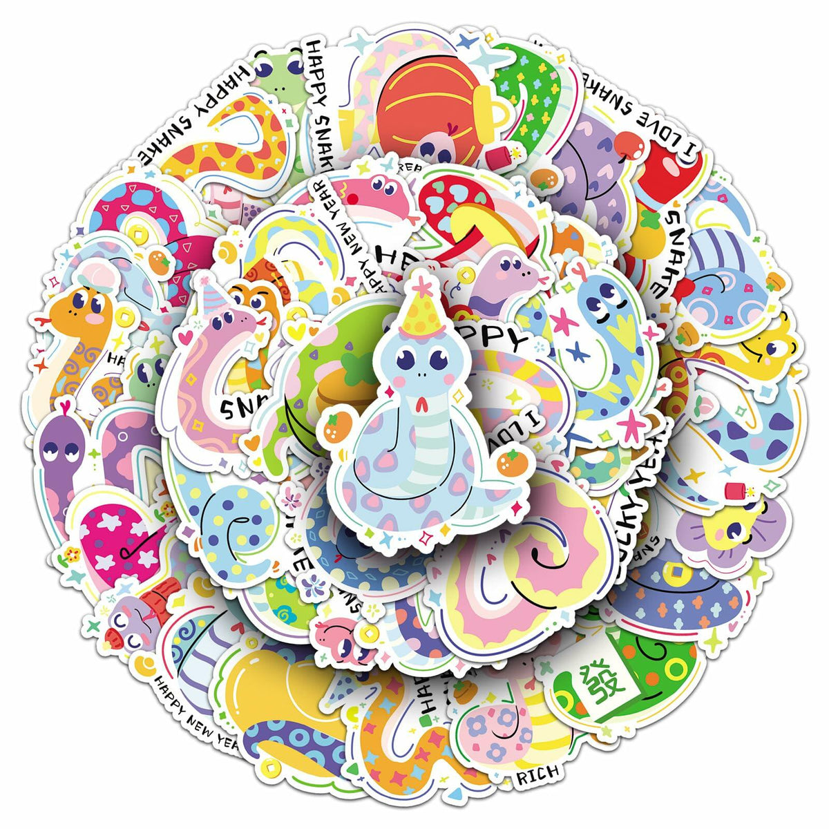 YINFENGKANHAI 50 Pcs Kawaii Snake Stickers Waterproof Vinyl Cartoon Decals