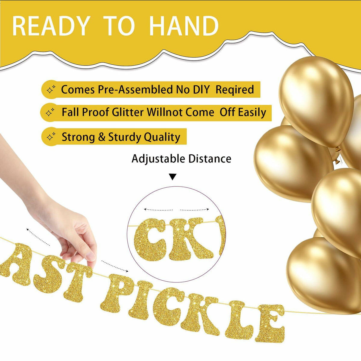Zhoeybubi Last Pickle She'll Ever Tickle Banner Gold Glitter 6 Ft