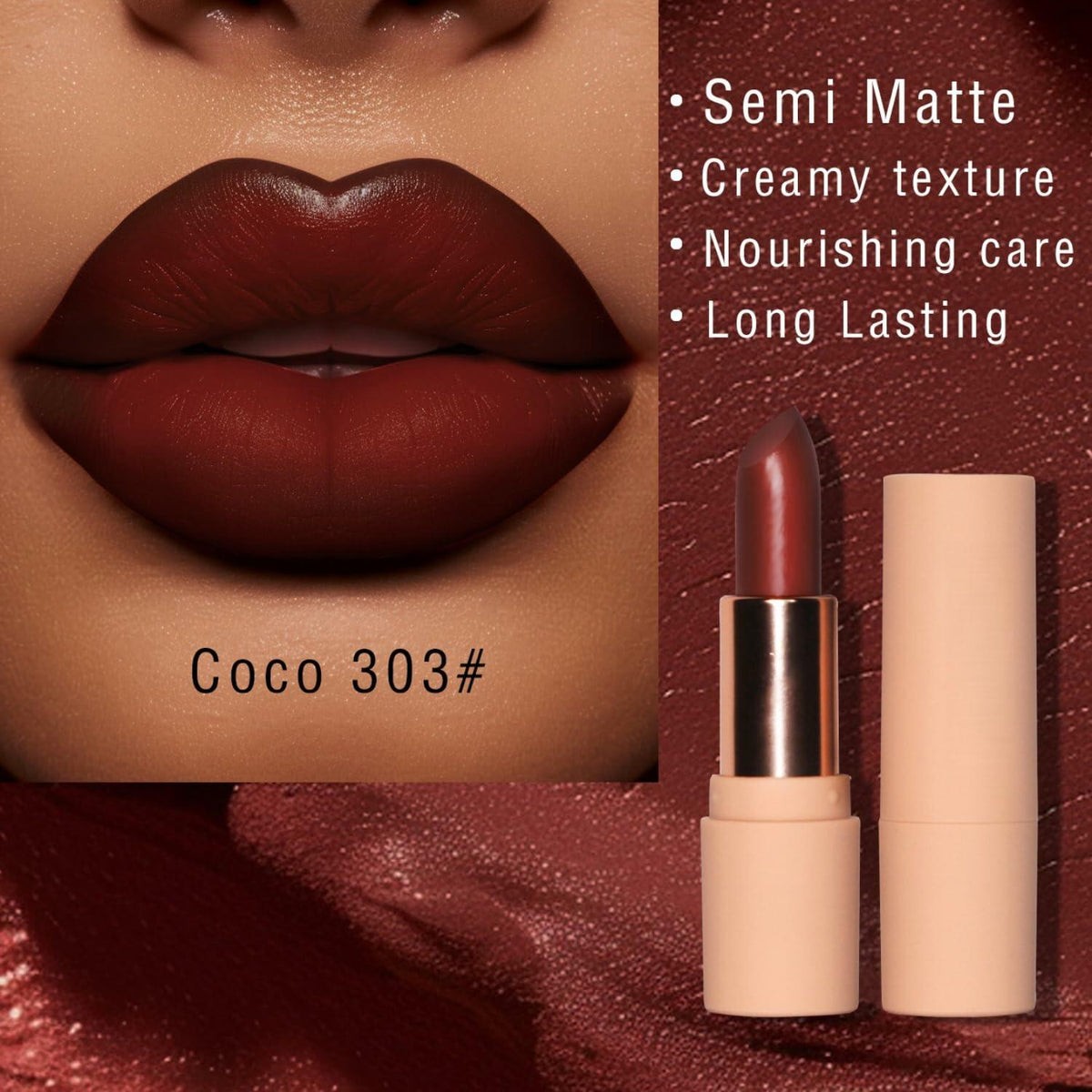 MAEPEOR Semi Matte Lipstick Creamy Natural Nude Color 303 0.71oz