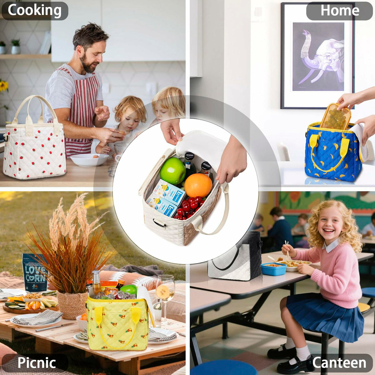 TuErCao Pineapple Insulated Lunch Box Small Portable Lightweight Nylon