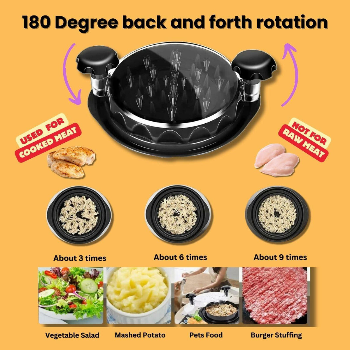 [Like New] CasaFusion Chicken Shredder with Cleaning Brush, Transparent Lid, Anti-Slip Base