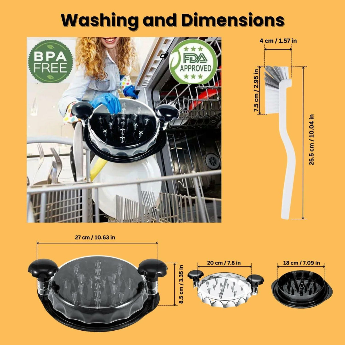 [Like New] CasaFusion Chicken Shredder with Cleaning Brush, Transparent Lid, Anti-Slip Base