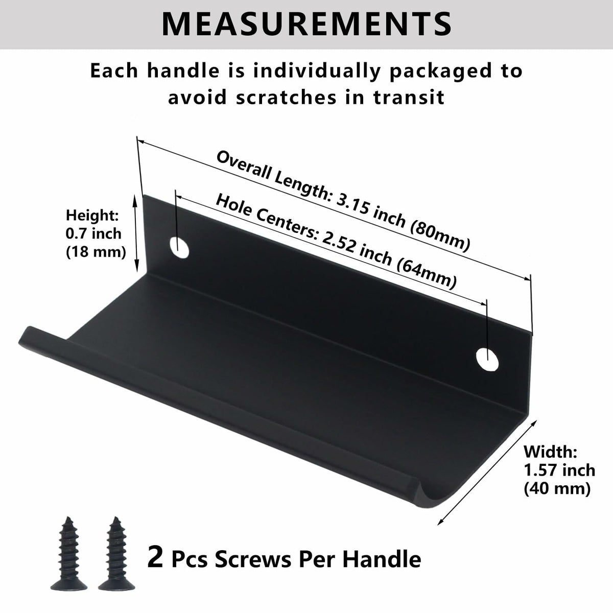HANIHUA 10 Pcs Black Finger Pulls Drawer Handles 3.15in Aluminum