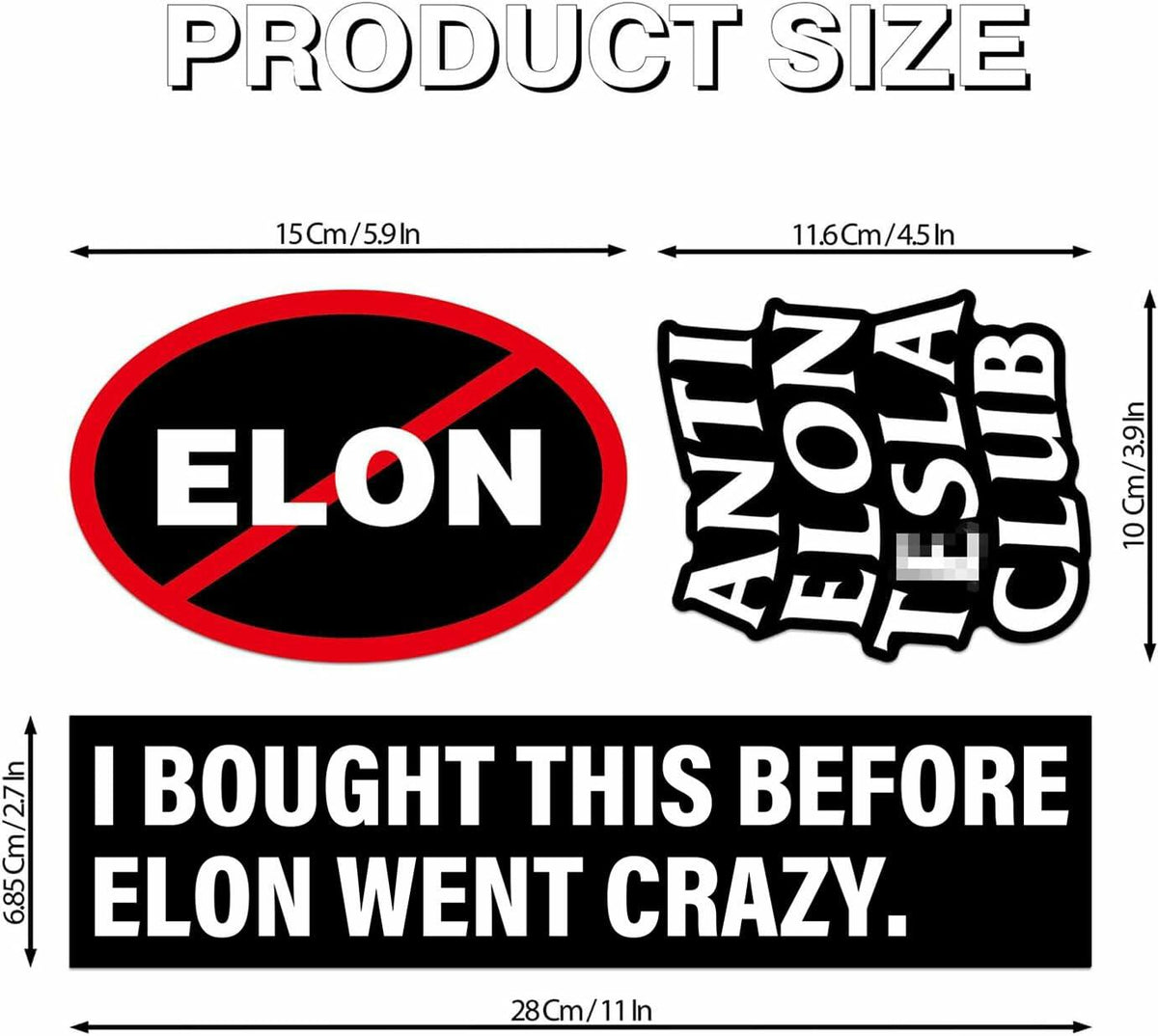 Generic 6PCS Waterproof Elliptical No Elon Window Bumper Stickers Black White