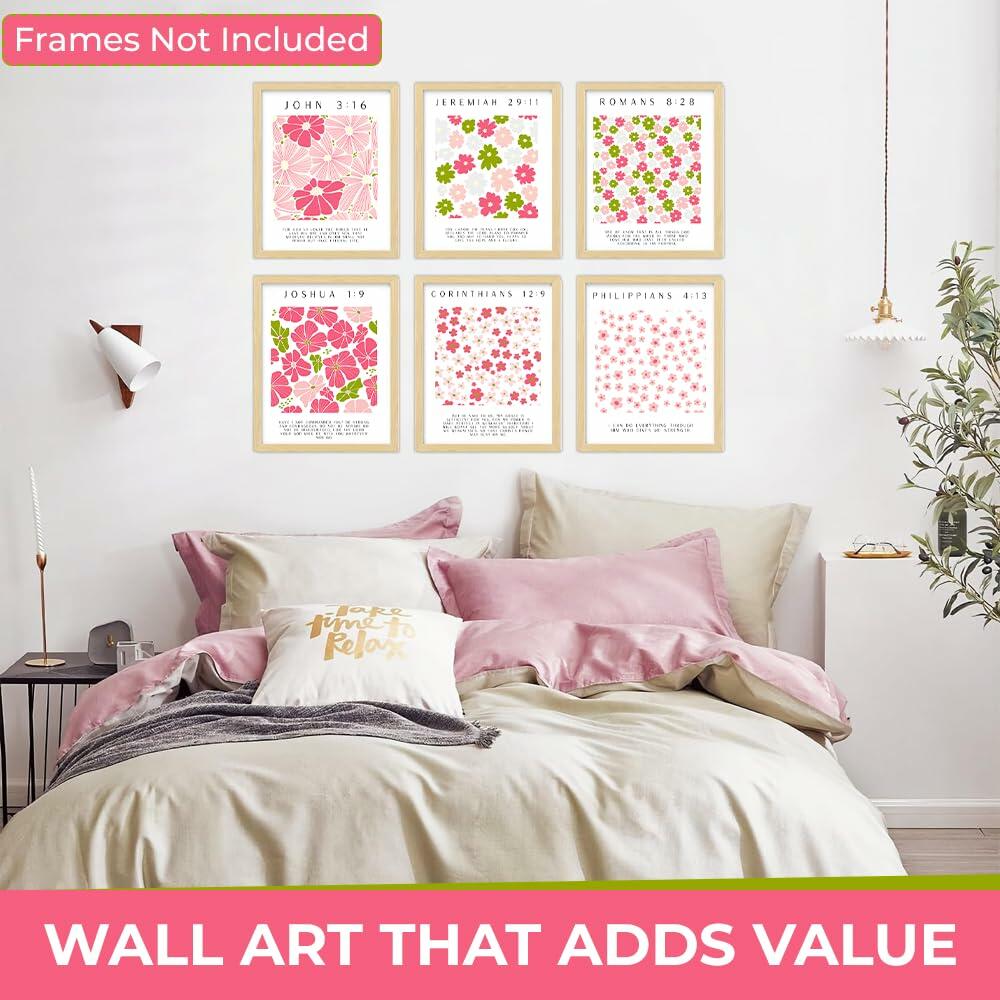 bqw Floral Bible Verse Wall Art Set of 6 Unframed 11x8.5 Scripture Prints