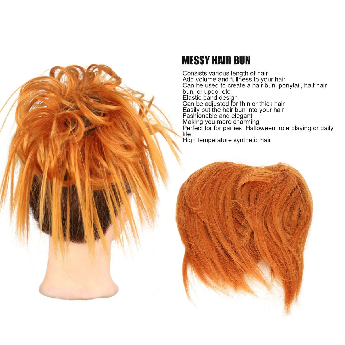 Sonew Messy Bun Hair Piece Ponytail Tousled Updo Soft High Elastic Orange